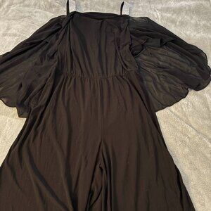 msk plus size side draped cape-overlay black and rhinestone jumpsuit macy's